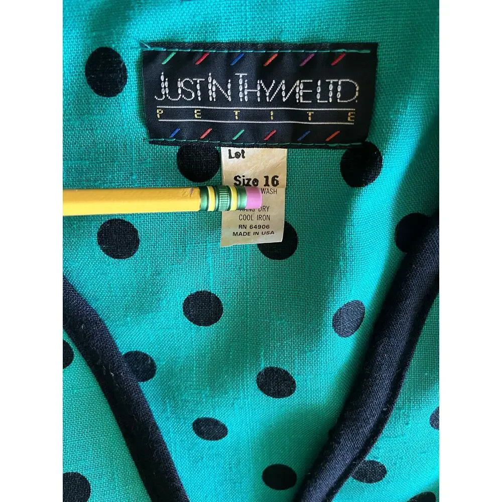 VTG Just In Thyme Women’s Petite 16 Polka Dot Retro Blazer (10/M) - Picture 2 of 13
